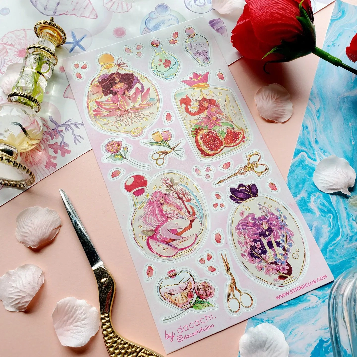 Stickii Mermaid Perfumes Sticker Sheet flat soft