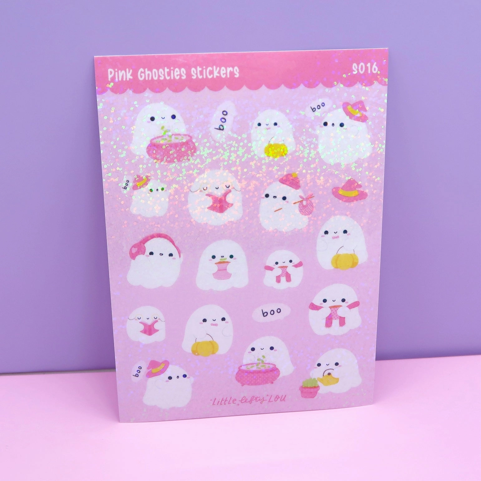 Holo Glitter Pink Ghosties Halloween Stickers locking