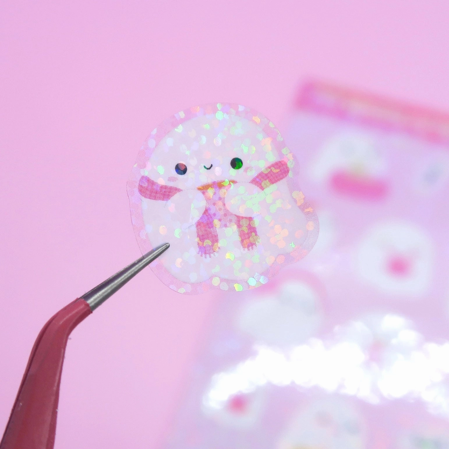 Holo Glitter Pink Ghosties Halloween Stickers limited