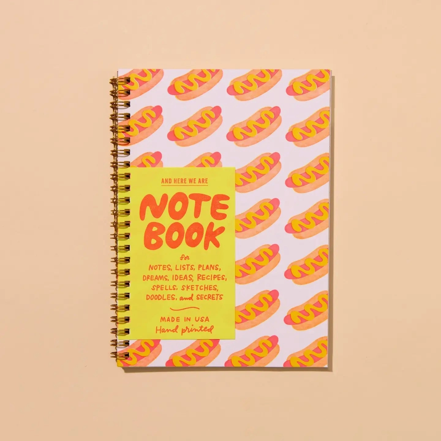 Hot Dog Spiral Bound Letterpress Notebook organic luxury