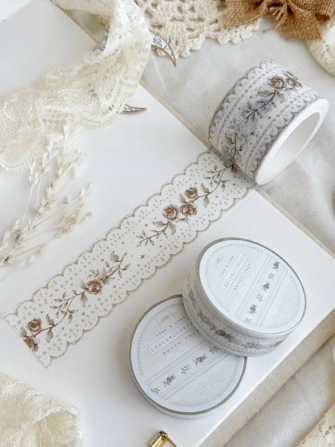 muted robust Lace & Roses Brown Washi Tape 30Mm