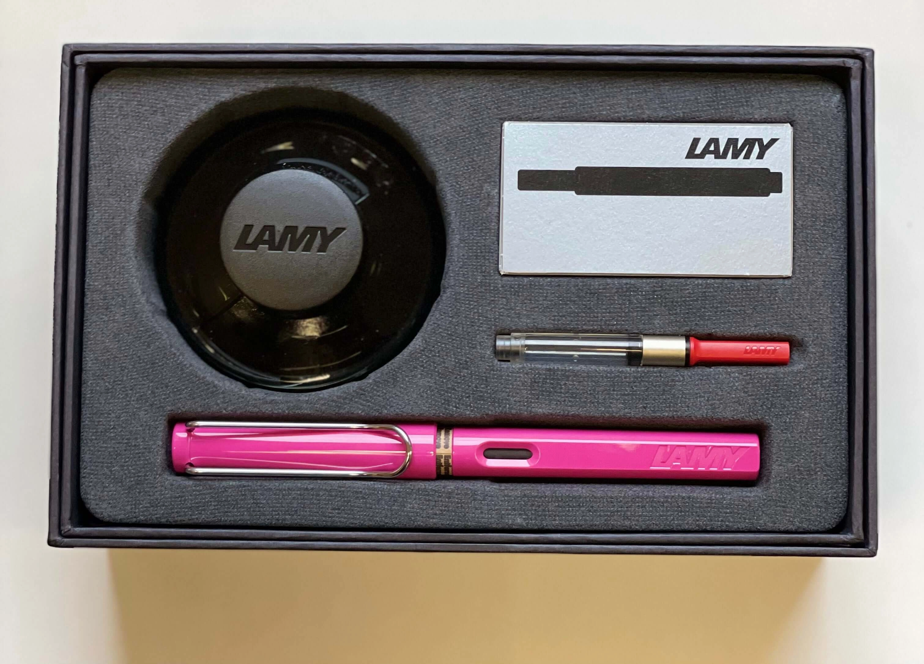 Lamy Safari Breast Cancer Awareness Pink Gift Set With Bottled Ink rugged solid
