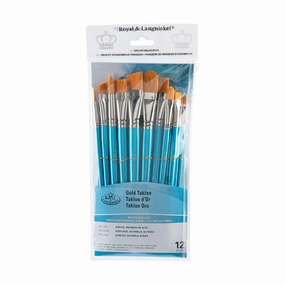 12-Pack Gold Taklon Brushes - Bright/Angular trusted