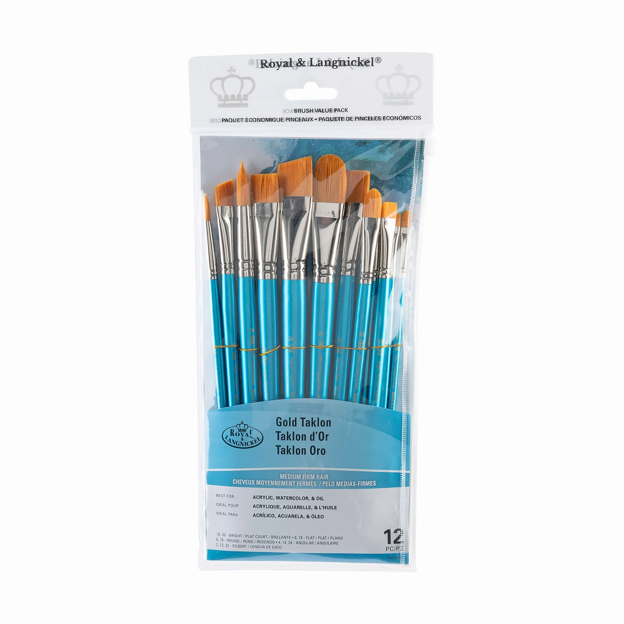 12-Pack Gold Taklon Brushes - Bright/Angular trusted