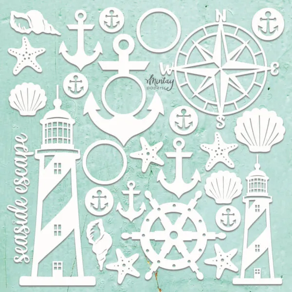 Mintay Chipboard  Chippies Seaside Set musthave metal