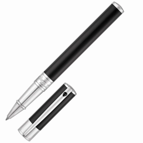 collapsible St Dupont D-Initial Black & Chrome Rollerball Pen