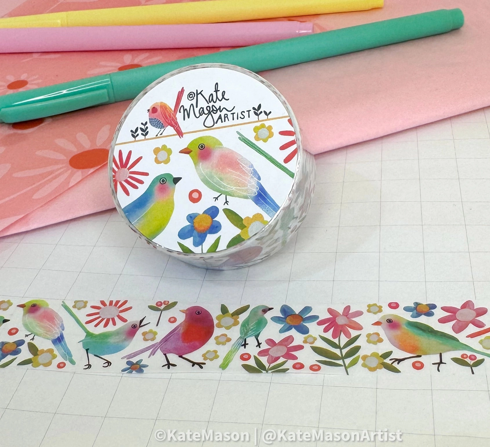 Rainbow Birds Washi Tape pastel bold