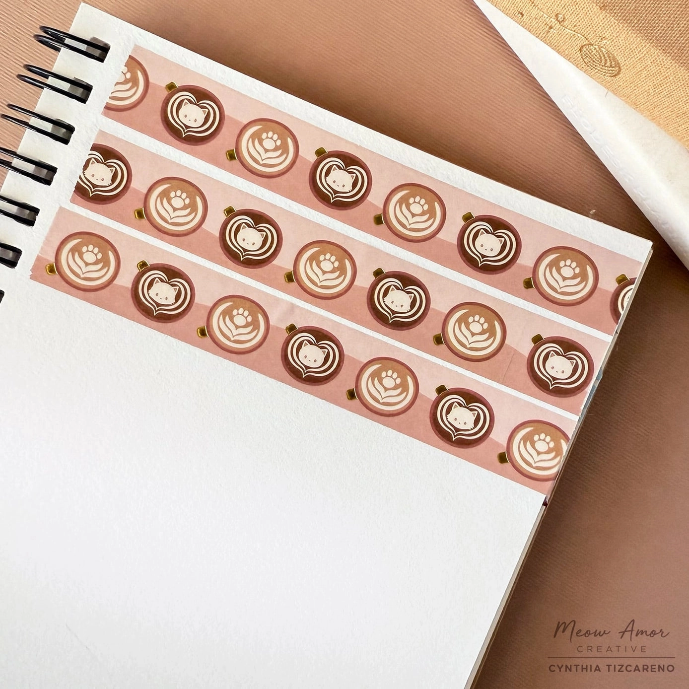 Light Roast Coffee Cats Gold Foil Washi Tape multipack washable