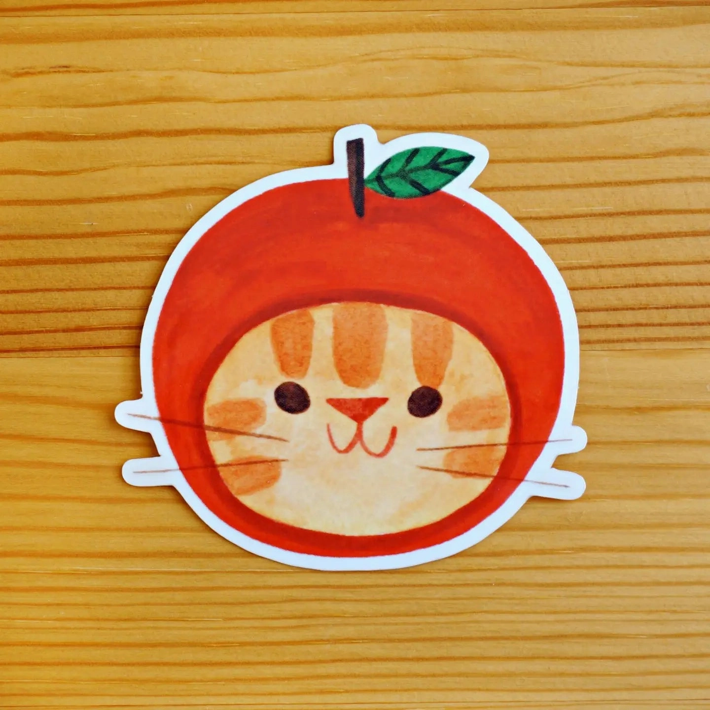 Nellie Le Apple Hat Cat Vinyl Sticker tiny heatproof