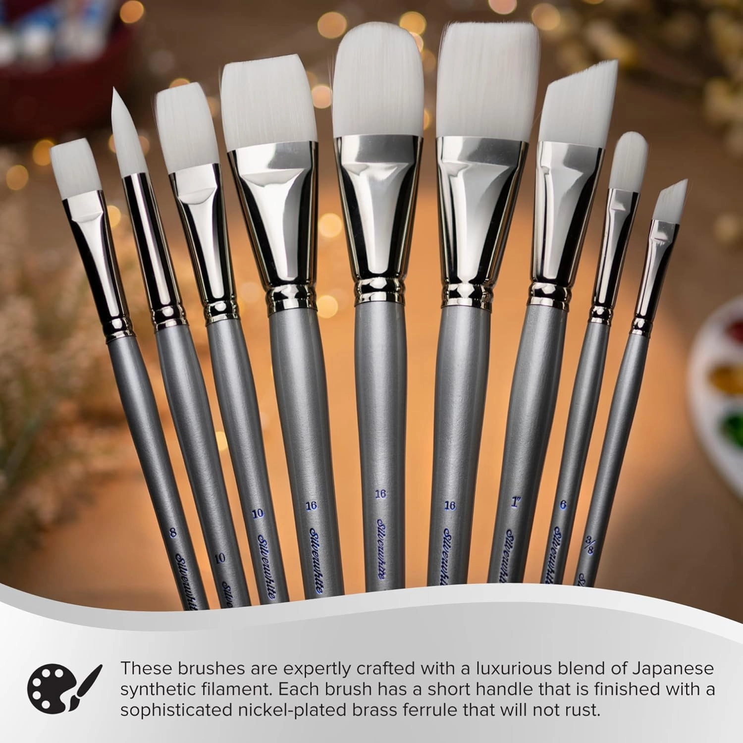 Silverwhite? Short Handle Foundation Watercolor Angle Brush Size 1" musthave