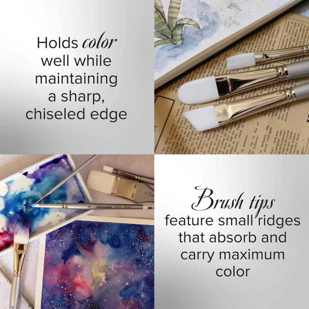 Silverwhite? Short Handle Foundation Watercolor Angle Brush Size 1" muted