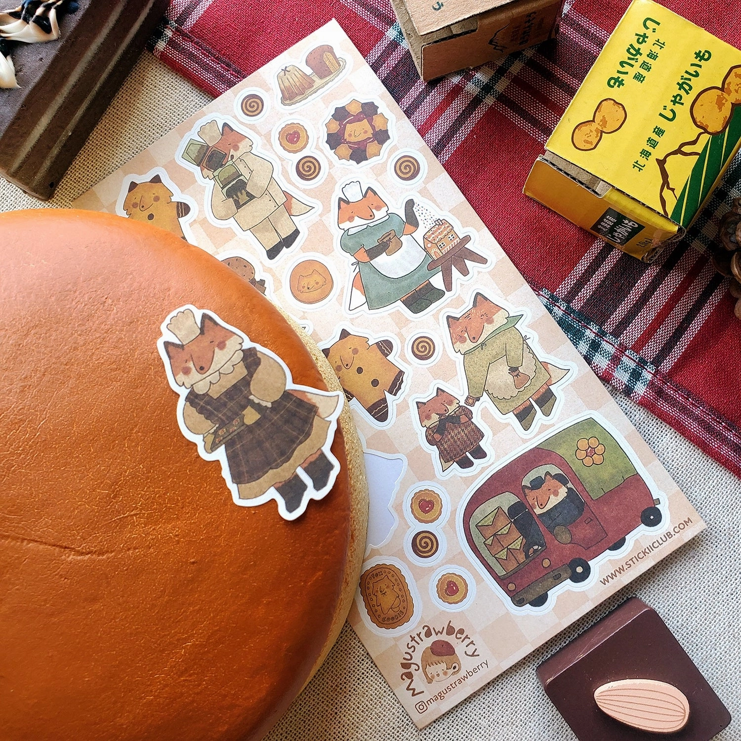 adjustable shockproof Stickii Fox Family Bakery Sticker Sheet