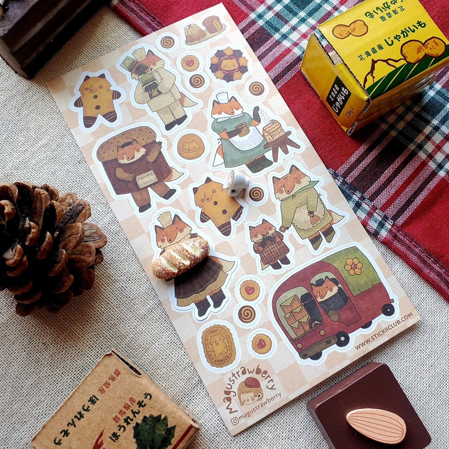 nonslip retractable Stickii Fox Family Bakery Sticker Sheet