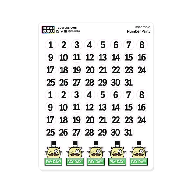rubber Number Party Dates Planner Stickers