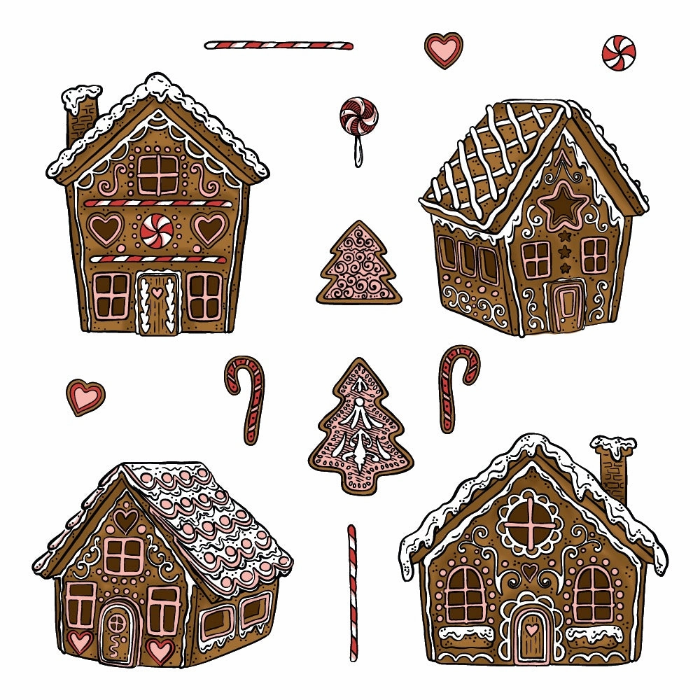 wholesale Peppermint Village - 5X6 Rubber Cling Stamp Set