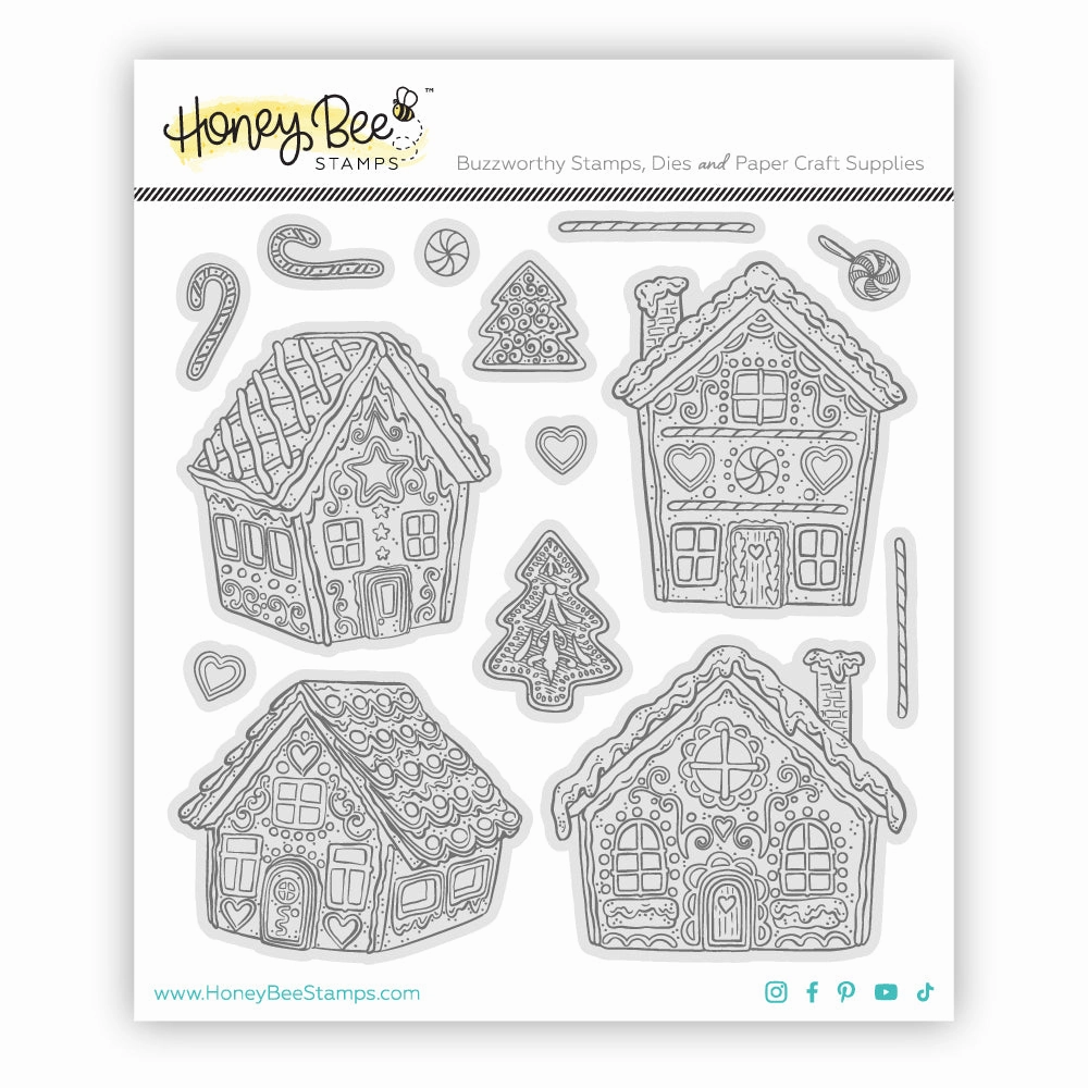 finest leather Peppermint Village - 5X6 Rubber Cling Stamp Set