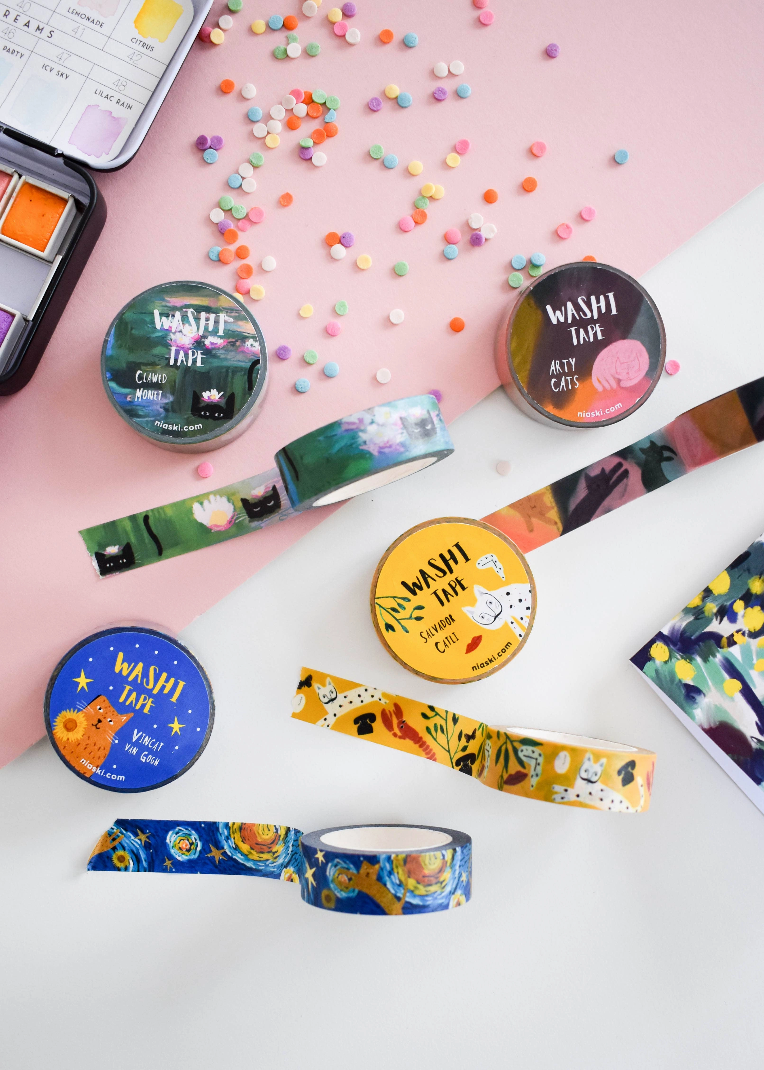 solid maxi Vincat Van Gogh Cat Washi Tape