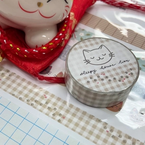 flat shiny Buffalo Plaid Pattern And Paws Washi Tape - Nude