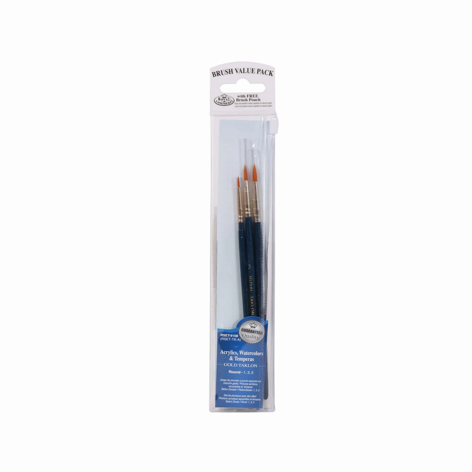Set Of 3 Round Gold Taklon Paintbrushes muted