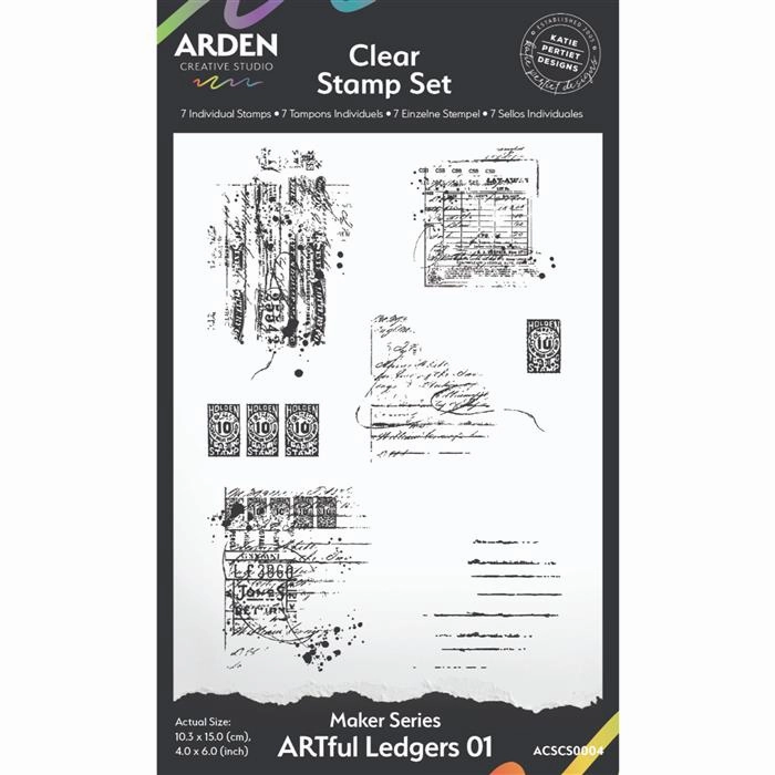 Arden Creative Studio Maker Series Artful Ledgers 01 4 In X 6 In Stamp Set linen