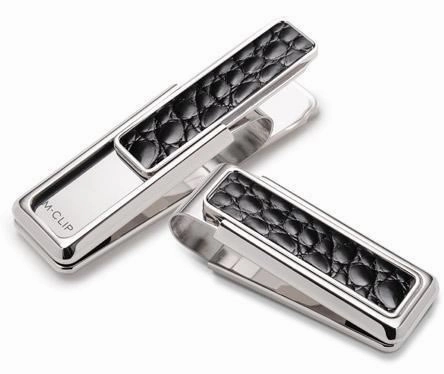 automatic M-Clip Rhodium W/Black Alligator Money Clip