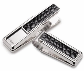 automatic M-Clip Rhodium W/Black Alligator Money Clip