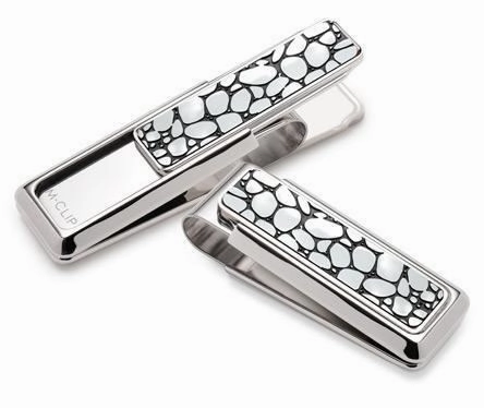small elegant M-Clip Rhodium W/Black Enamel River Rock Money Clip