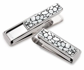 small elegant M-Clip Rhodium W/Black Enamel River Rock Money Clip