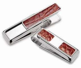 M-Clip Rhodium W/Cognac Alligator 2 Pocket Money Clip soft