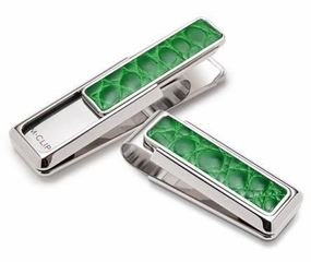 M-Clip Rhodium W/Dark Green Alligator Money Clip square