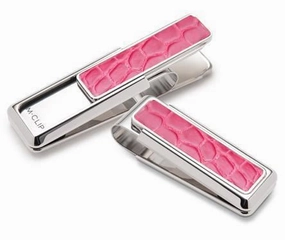 fiber M-Clip Rhodium W/Pink Alligator Money Clip