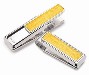M-Clip Rhodium W/Yellow Alligator Money Clip new collapsible