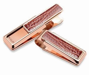 M-Clip Rose Gold Cognac Alligator Money Clip bright