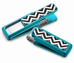 waterproof sturdy M-Clip Teal W/Zigzag Inlay Money Clip