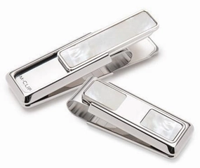 M-Clip White Mother Of Pearl 2 Pocket Money Clip flat
