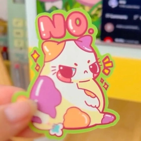 sleek Grumpy No Cat (Calico, Green) Vinyl Sticker