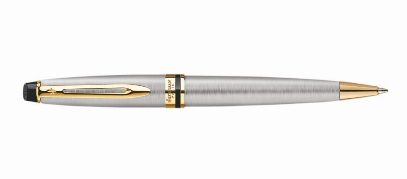 Waterman Expert Stainless Steel & Gold Ballpoint Pen deluxe