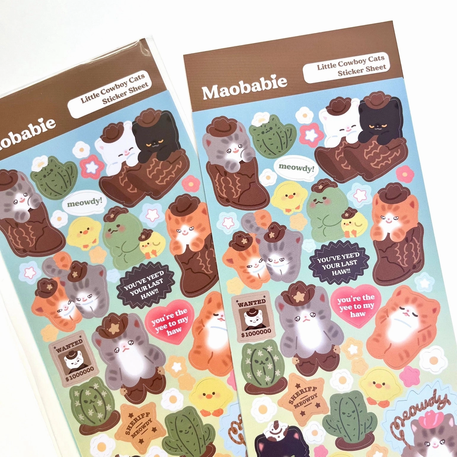 Maobabie Sticker Sheet - Little Cowboy Cats small flexible