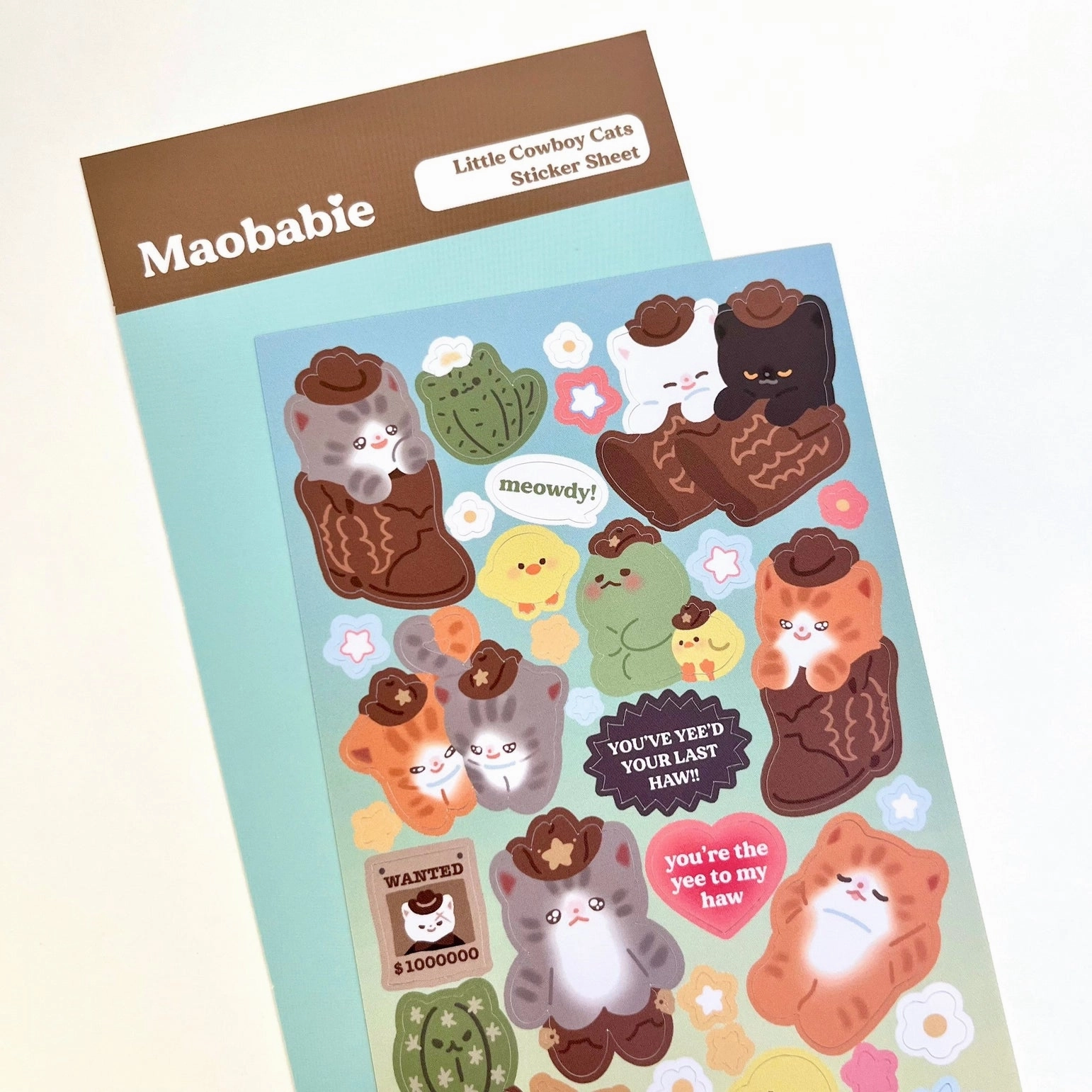 bright matte Maobabie Sticker Sheet - Little Cowboy Cats