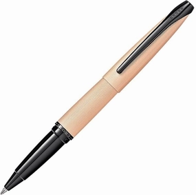 collapsible metallic Cross Atx Brushed Rose Gold Pvd Diamond Pattern Rollerball Pen