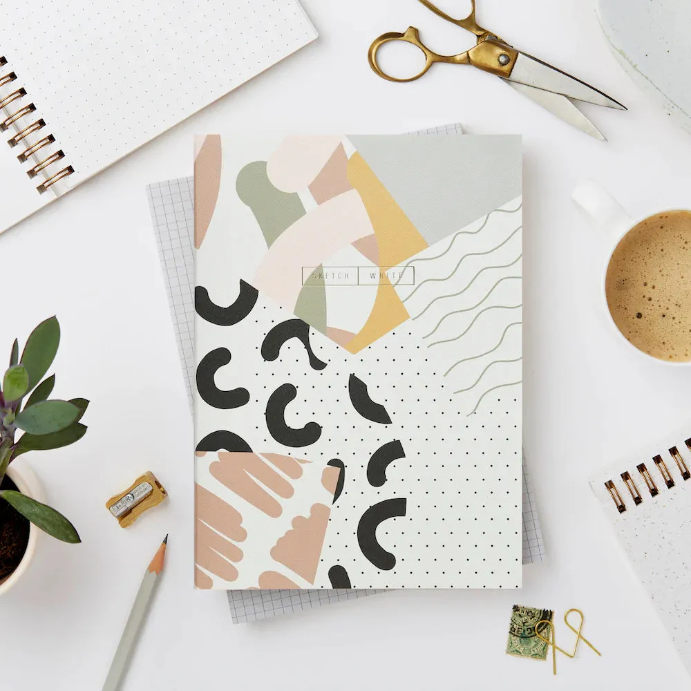 retro basic Katie Leamon Wiro Collage Notebook - Blank And Dot Grid