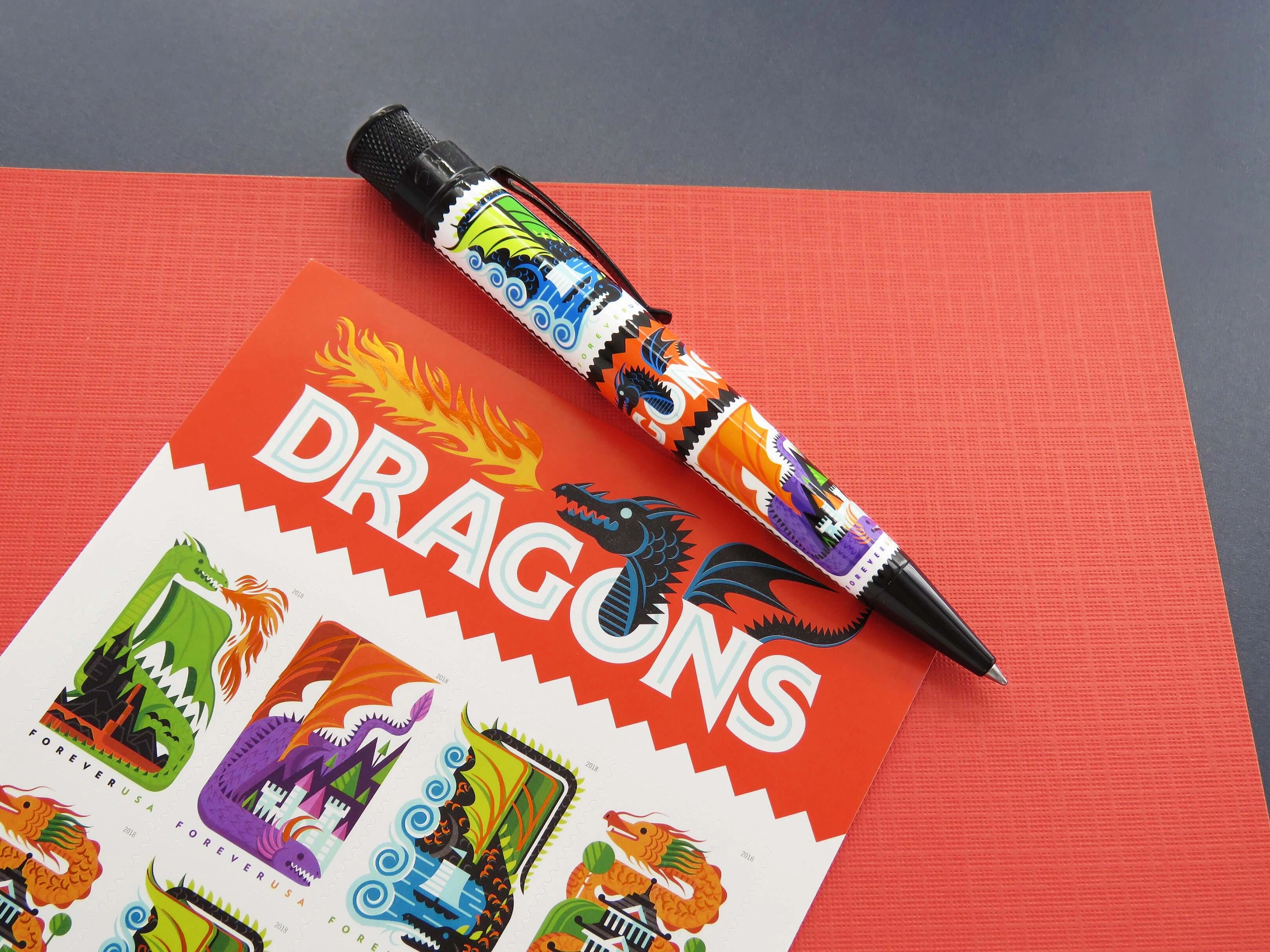 Retro 1951 Tornado U.S. Postal Service Dragons Big Shot Rollerball Pen springloaded vintage