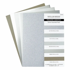 Spellbinders Silver Assortment Treasured Cardstock 8 1/2" X 11 - 15 Pack mini