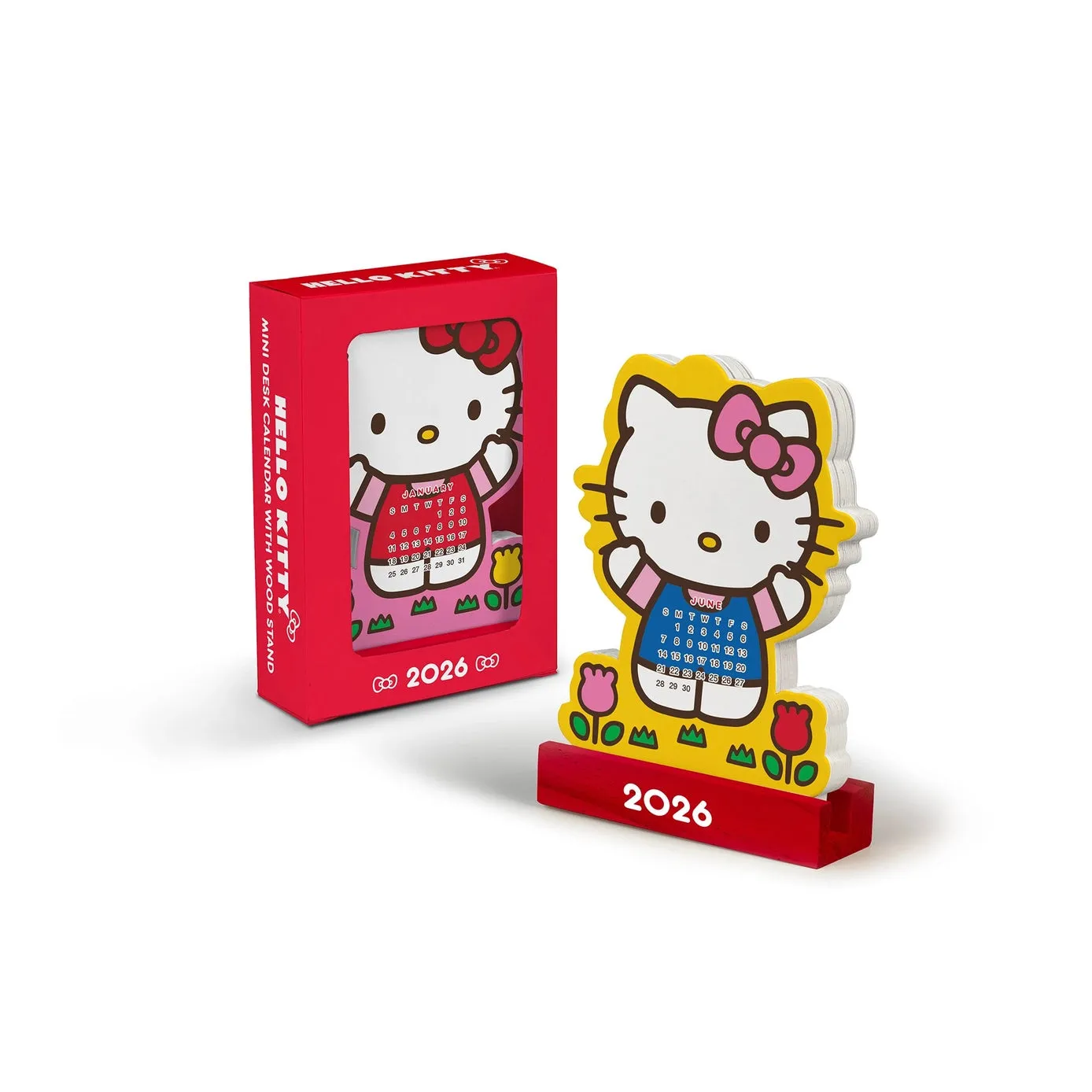 vintage durable 2026 Hello Kitty Playful Pink Mini Desk Calendar With Wood