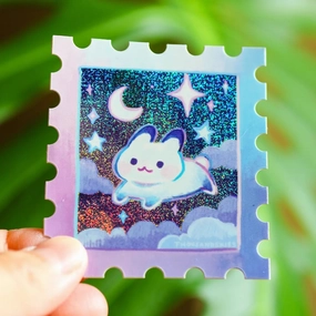 Starry Night And A Rabbit Stamp Vinyl Sticker pack