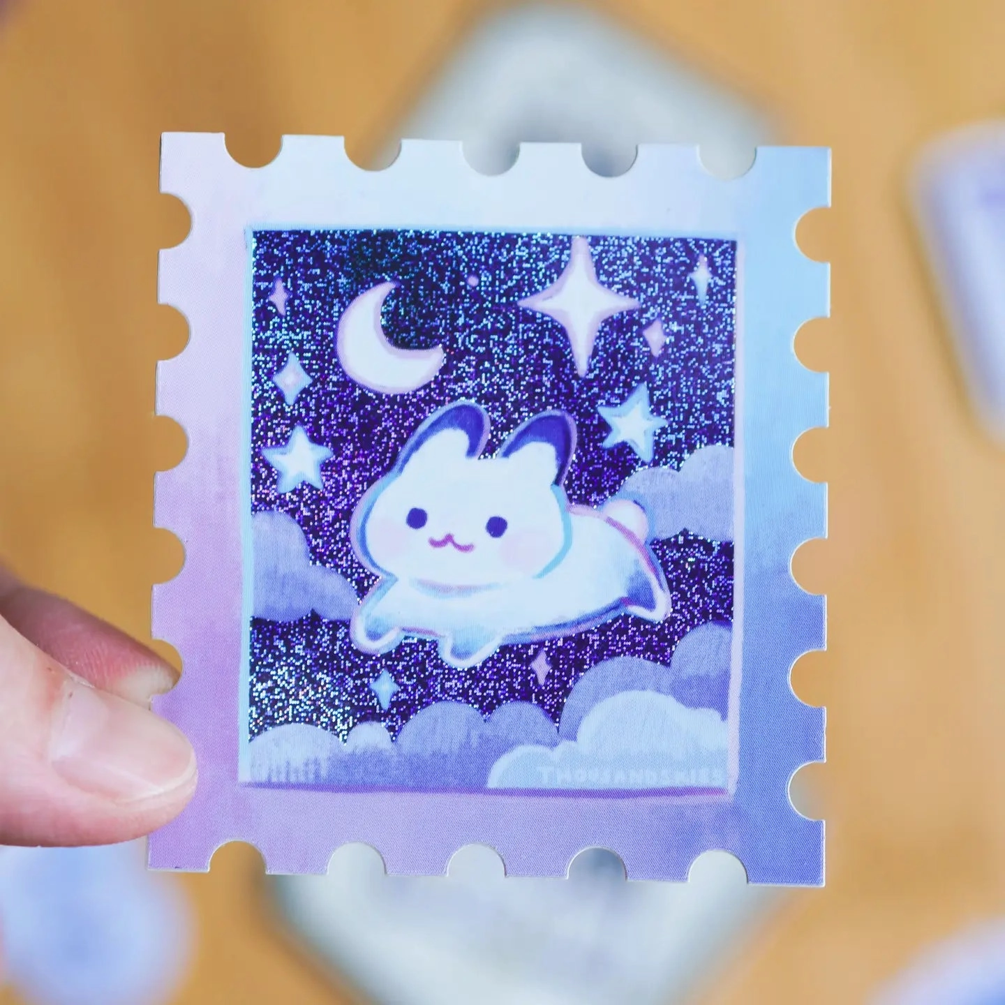 Starry Night And A Rabbit Stamp Vinyl Sticker trendy