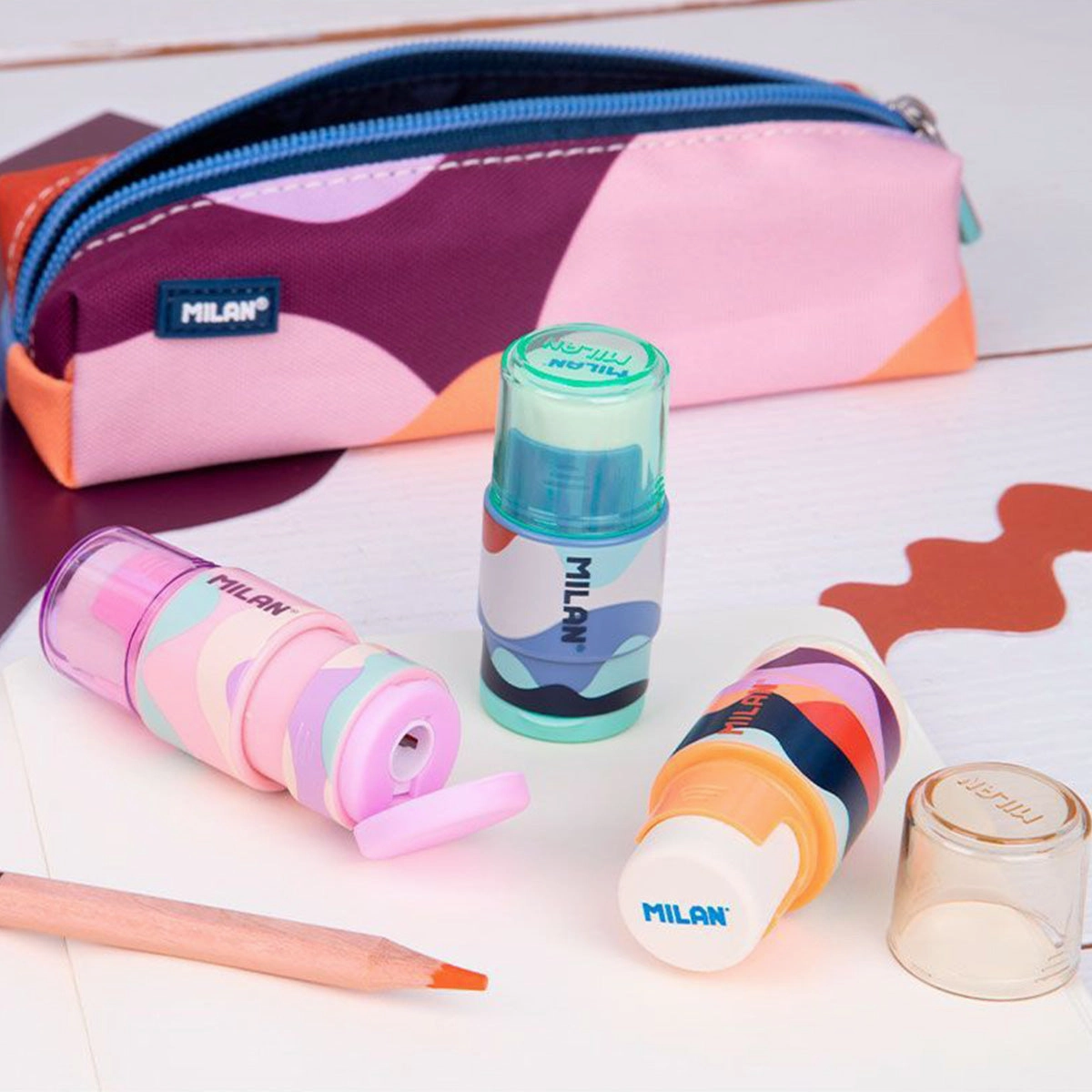 steel sealed Milan Eraser & Sharpener // Blue