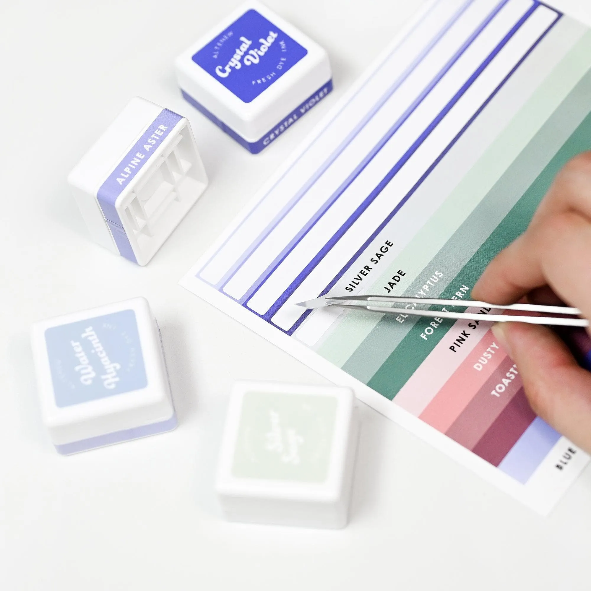 refined Mini Ink Cubes Label Set - Blue Mountains, Frosted Foliage, Woodland Escape