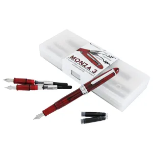 wide glossy Monteverde Monza 3 Red Fountain Pen (M, F, Flex)