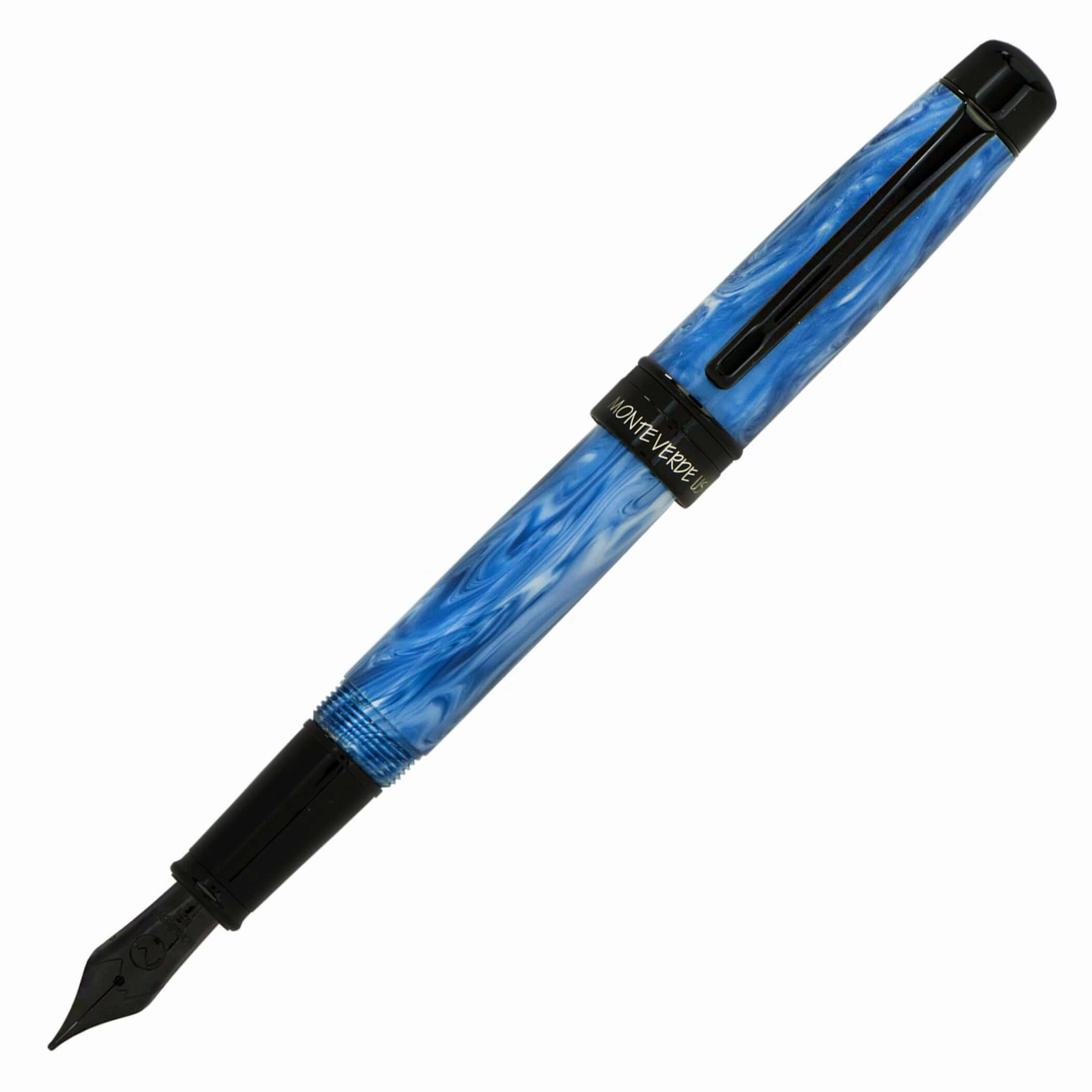 rugged Monteverde Prima Blue Swirl Fountain Pen